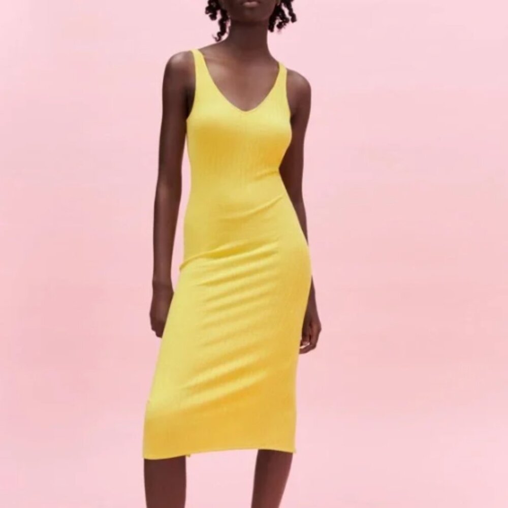 Zara ribbed midi yellow dress